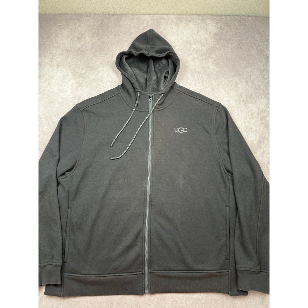 UGG Men XL Full Zip Hoodie Black Fleece Lined Sweatshirt Logo Jacket Casual Cozy